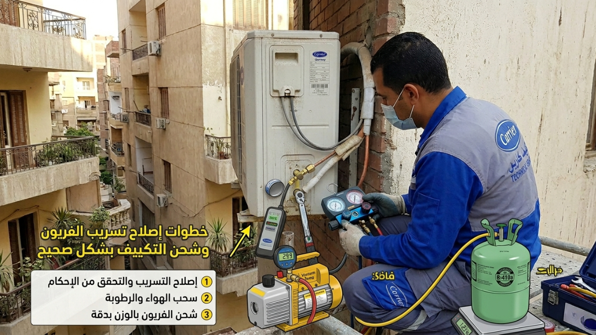 خطوات إصلاح تسريب الفريون وشحن التكييف بشكل صحيح