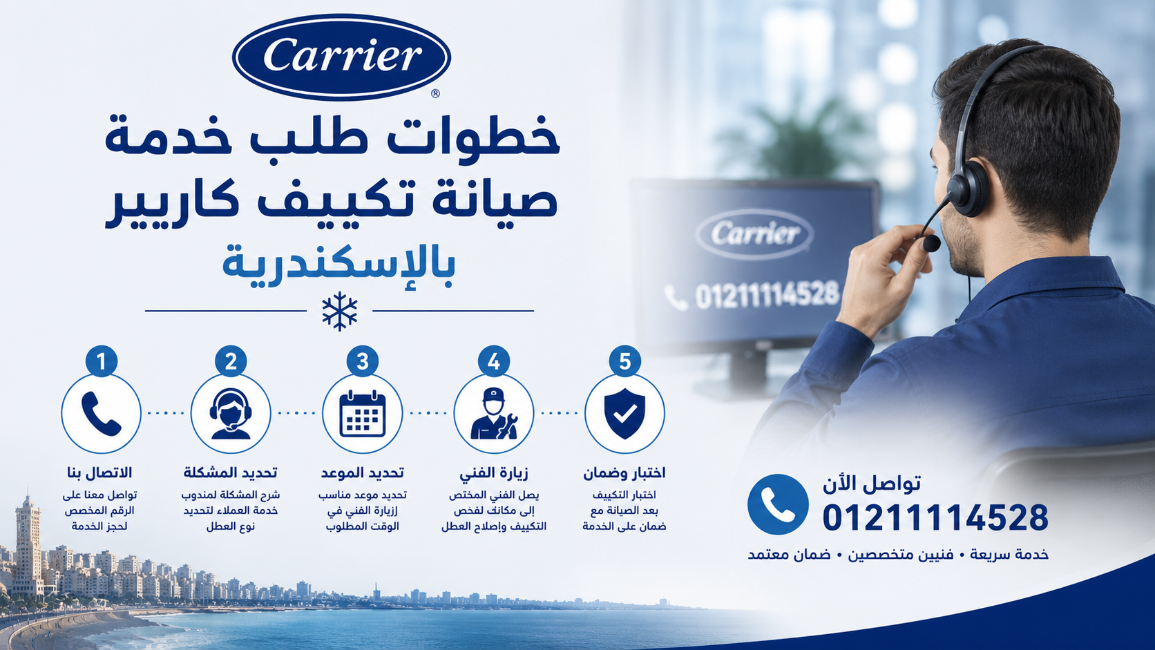 خطوات طلب خدمة صيانة تكييف كاريير بالإسكندرية